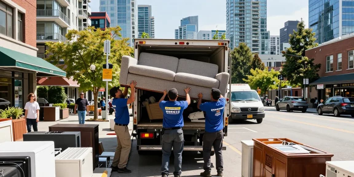 Junk Removal Vancouver team efficiently removing furniture and debris in urban setting