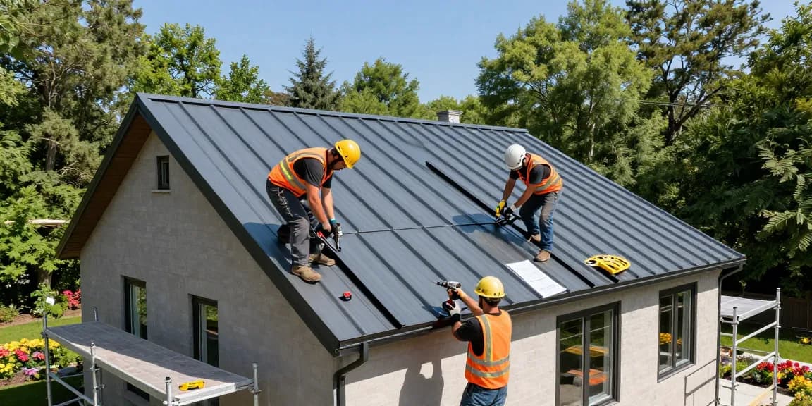 Installation of metal roofing Mississauga by skilled workers on a residential home.