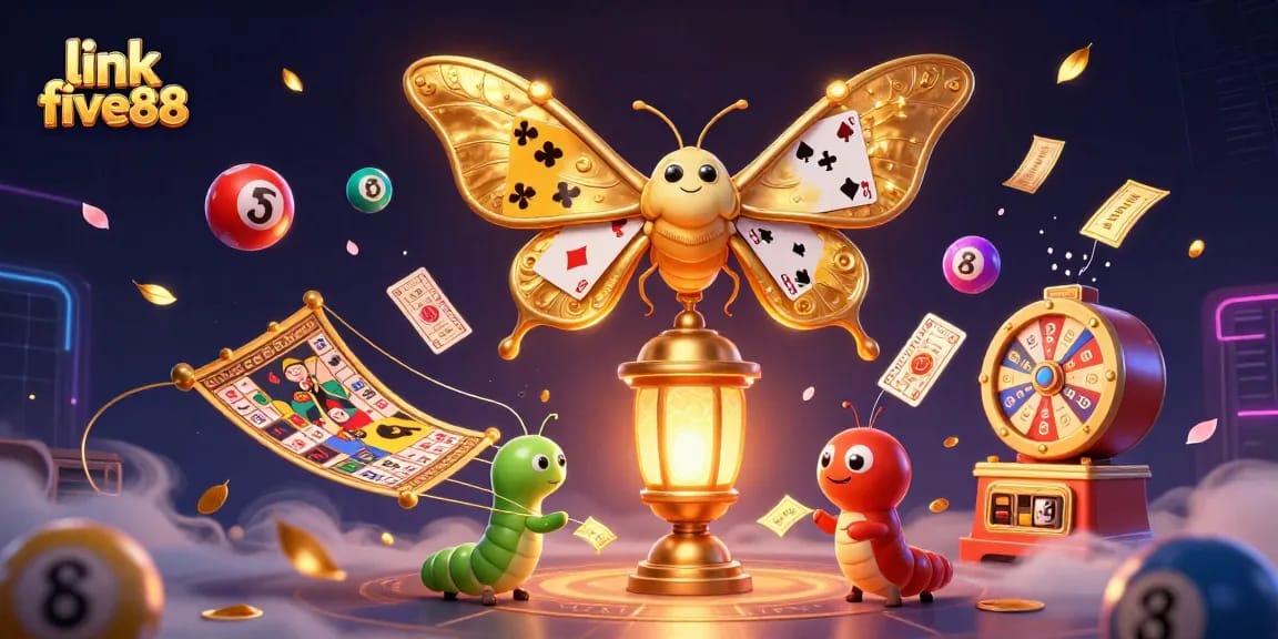 Engage with exciting gameplay at link five88 featuring vibrant lottery balls, spinning prize wheels, and the majestic atlas moth.