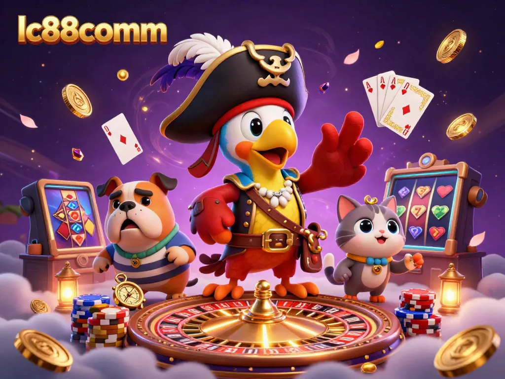 Win big with LC88comm's exciting casino-themed 3D illustration featuring pirates and treasures.