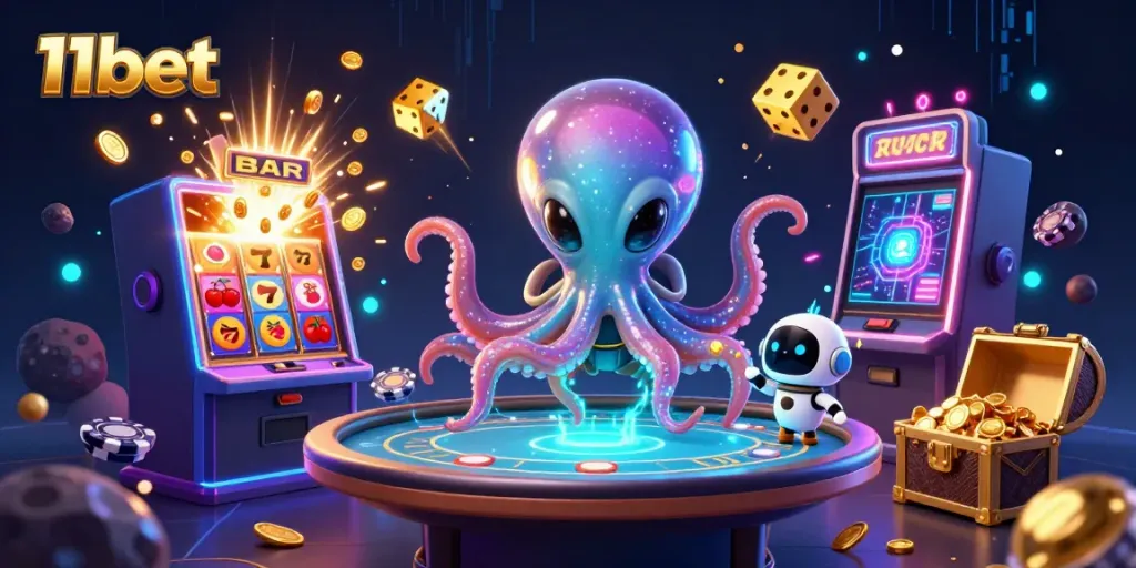Experience thrilling gameplay and massive jackpots with 11bet's ultra-detailed casino illustration.