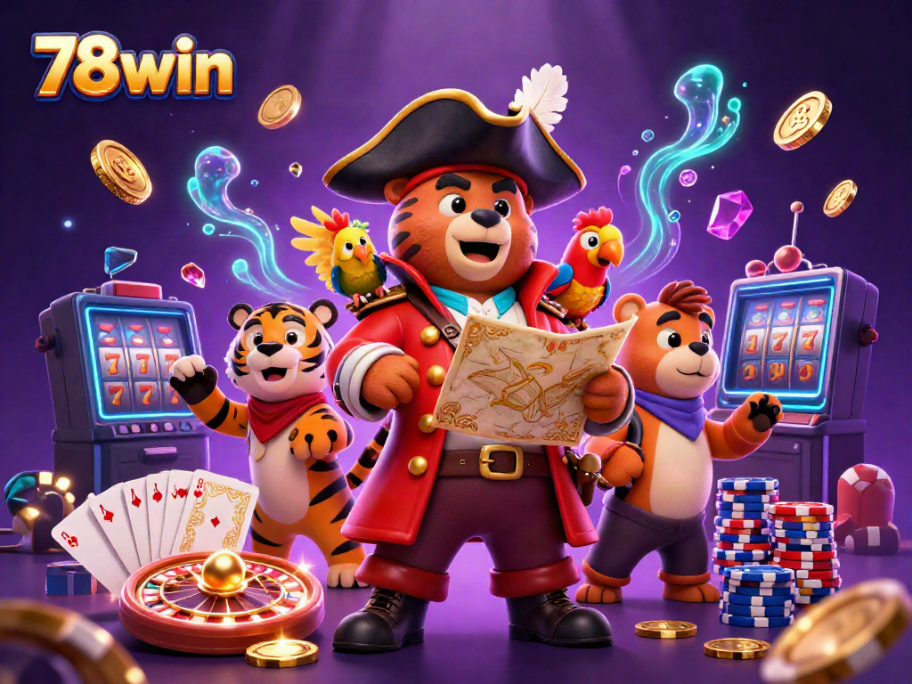 Experience thrilling gaming at 78win with unique characters in a vibrant casino setting.