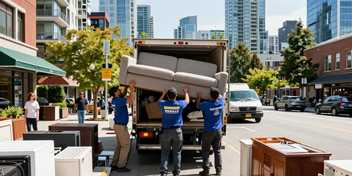 Junk Removal Vancouver team efficiently removing furniture and debris in urban setting