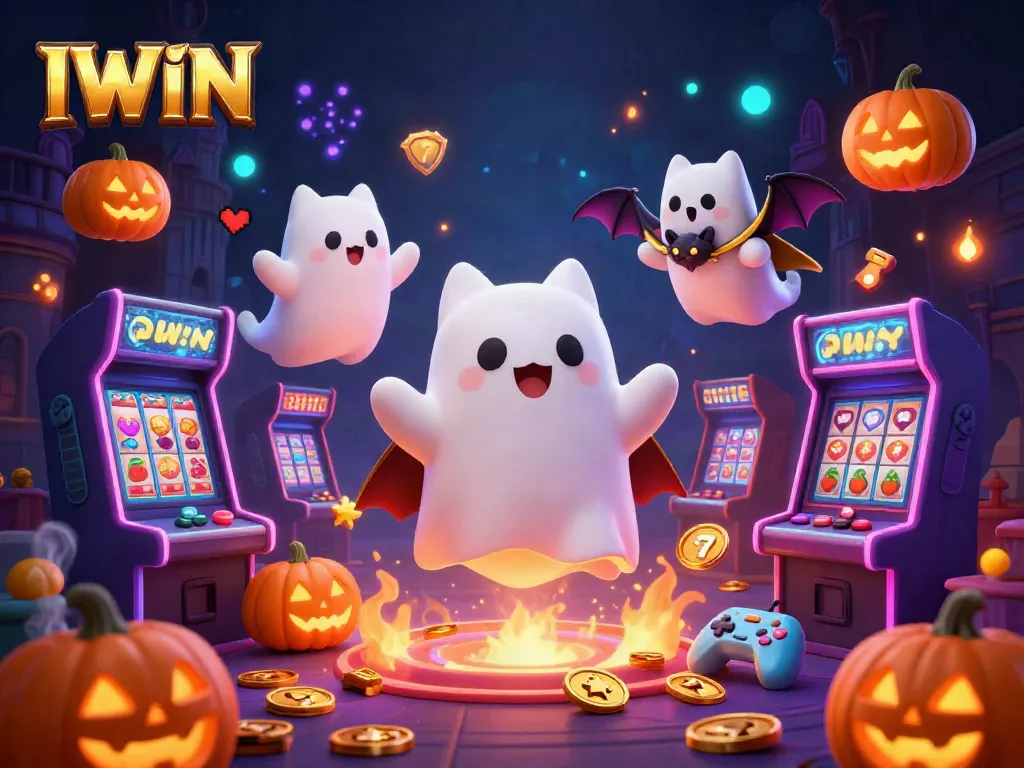 IWIN immerses players in an enchanting haunted casino scene filled with glowing gaming elements and festive jack-o-lanterns.