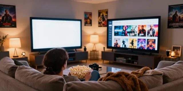 Enjoying a movie night with MovieBox app displayed on the screen.