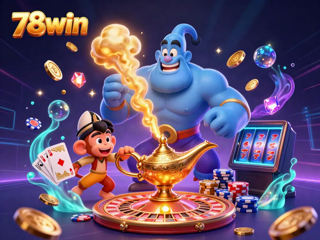 Experience the thrill of the casino with 78win, featuring a genie and magical elements in stunning 3D.