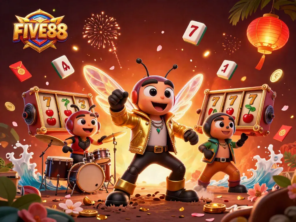 Experience exciting gameplay at FIVE88 with colorful slot reels and dynamic gaming elements.