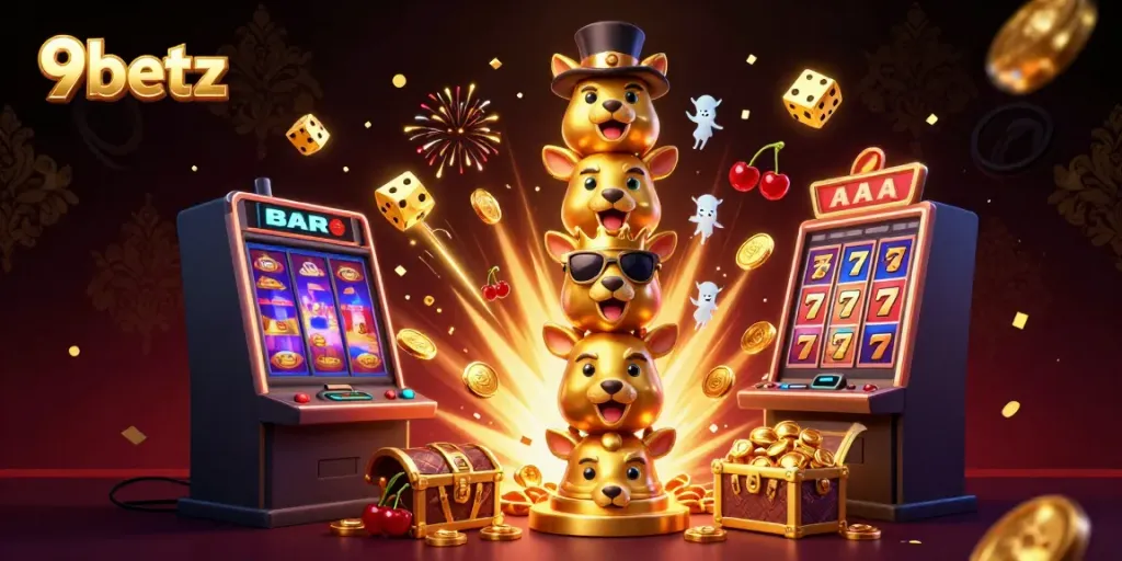 Engage with exciting casino action at 9betz, featuring vibrant symbols and a totem pole bursting with joy.