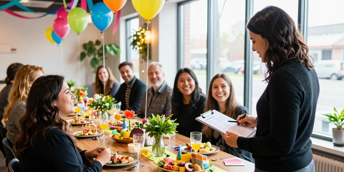 Party planner Mississauga organizing a festive event with decorations and clients in a warm atmosphere.