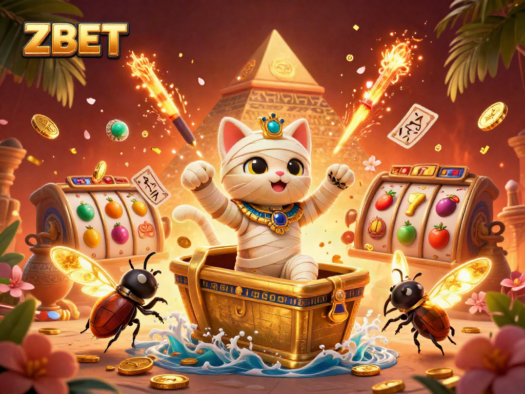 Engage in thrilling gameplay with ZBET featuring a dynamic scene with vibrant slot reels and gold coins.
