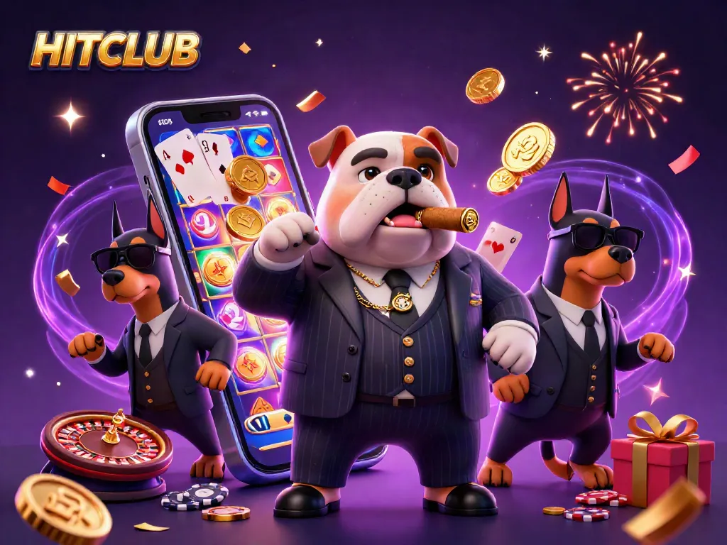 Engage with HITCLUB's thrilling slot games alongside a charismatic bulldog mafia boss.