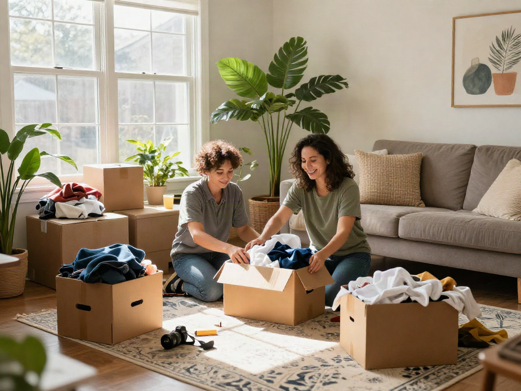 Professional organizer providing decluttering services Ottawa in a bright, inviting living room.