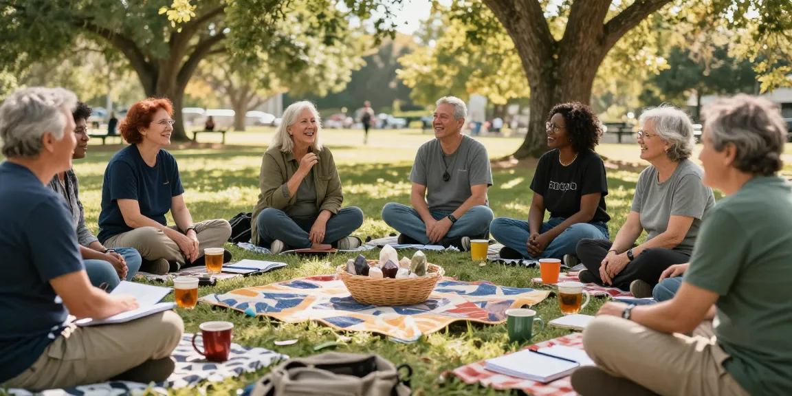 Veterans For Healing gathering in a serene park setting, sharing stories and supporting each other.