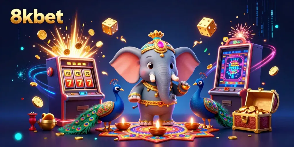 Experience thrilling jackpots with 8xbet's vibrant casino scene featuring colorful characters and dynamic elements.