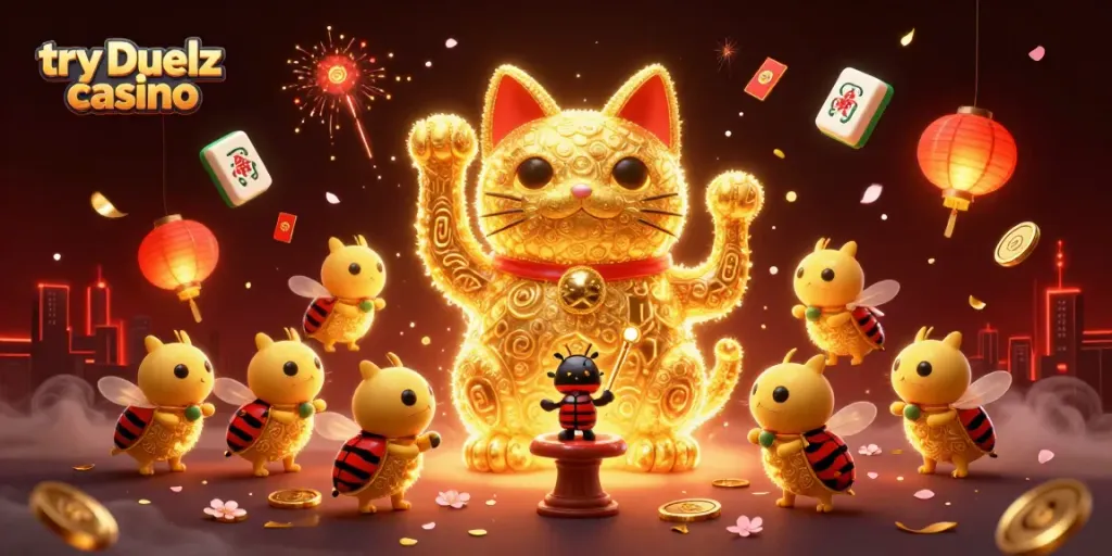 Try Duelz casino and experience vibrant gameplay with lucky symbols in a dynamic scene.