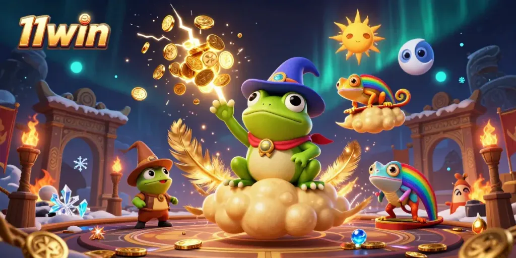 Experience the vibrant gaming world of 11win with a storm of golden coins and dynamic characters.