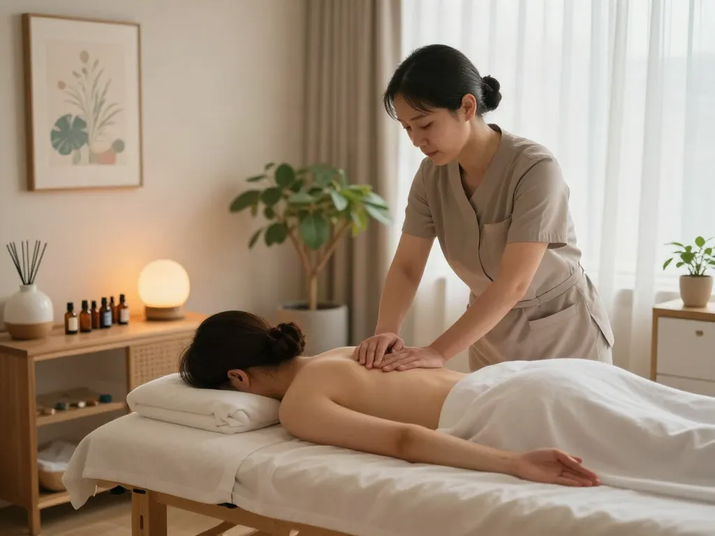Relaxing 인천출장마사지 therapy session in a serene environment with soft lighting and calming decor.