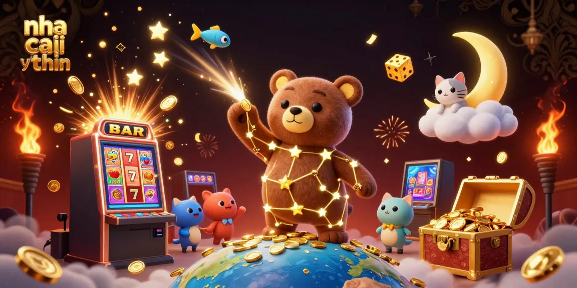 Experience the thrill of nha cai uy tin with a constellation bear scooping coins, surrounded by casino magic.