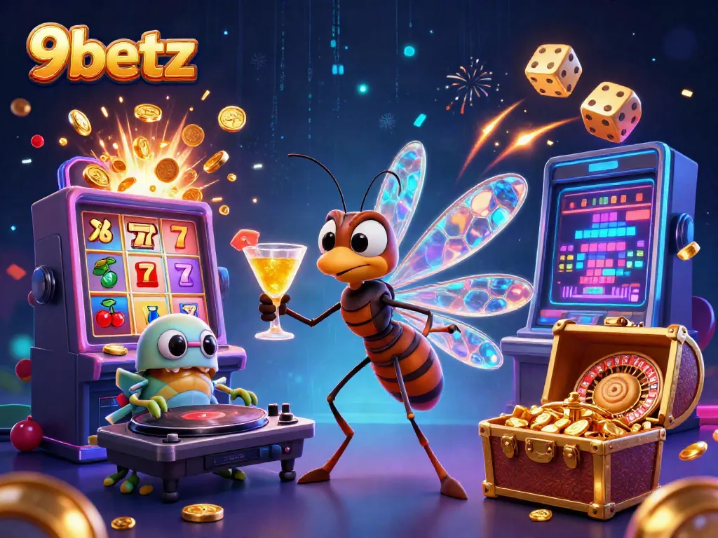 Experience thrilling moments at 9betz with vibrant casino illustrations showcasing games and excitement.