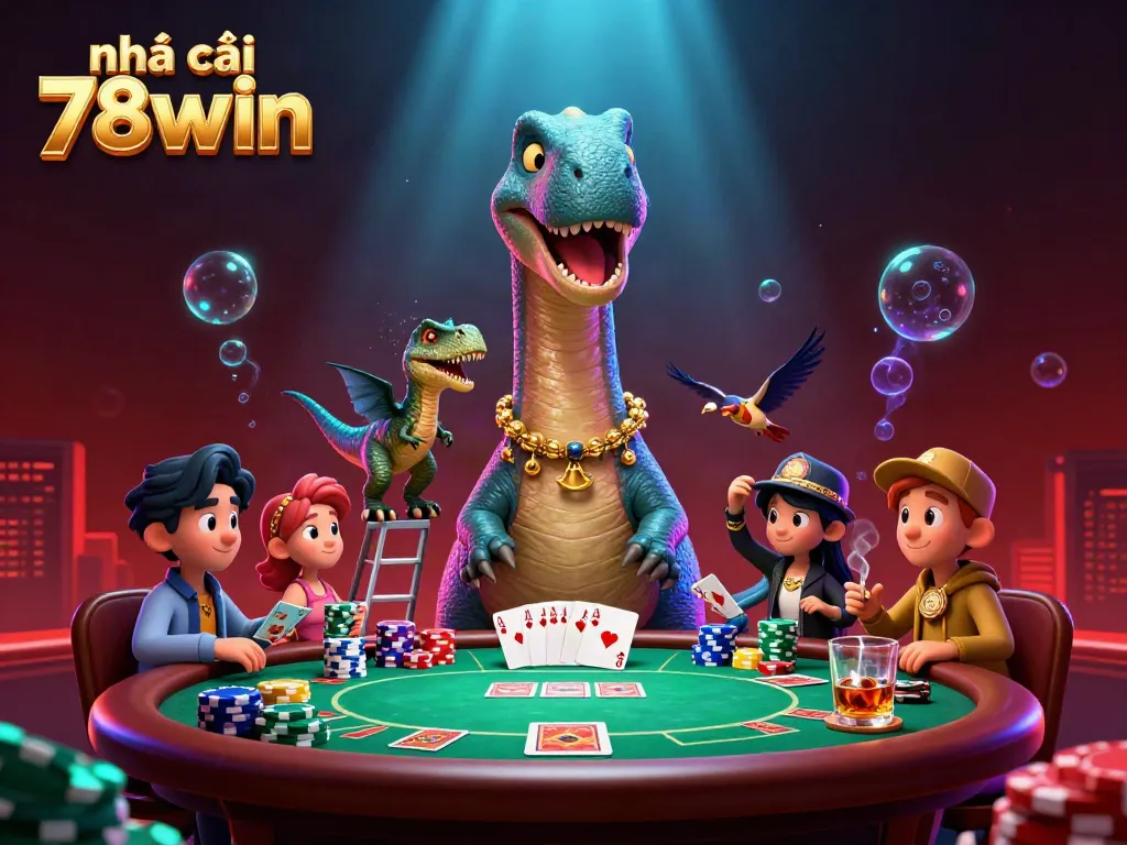 Experience thrilling action and gaming excitement with nhà cái 78win in a vibrant casino scene full of poker elements.