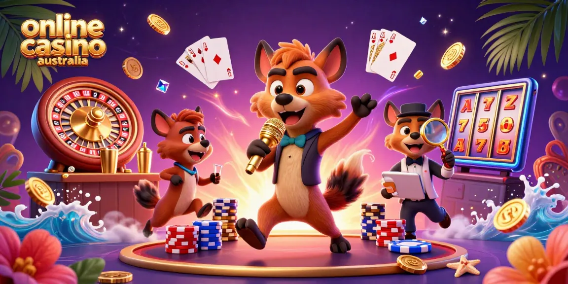 Experience the lively atmosphere of an online casino Australia with animated hyenas in a comedy club.