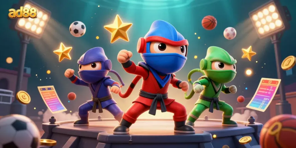 Watch the ad88 ninja chameleon team engage in exciting martial arts amid dynamic sports elements.