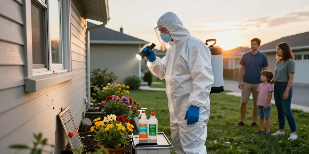 Calgary pest control technician inspecting a home for pests, ensuring a safe environment.