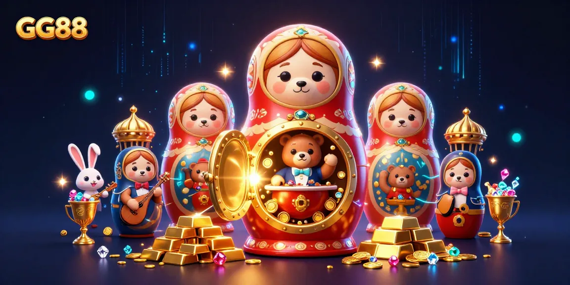 Join the fun at GG88 with a vibrant casino illustration showcasing exciting gaming elements and festive characters.